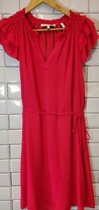 Women's Ruffle-Sleeve V-Neck Dress - Hot Pink